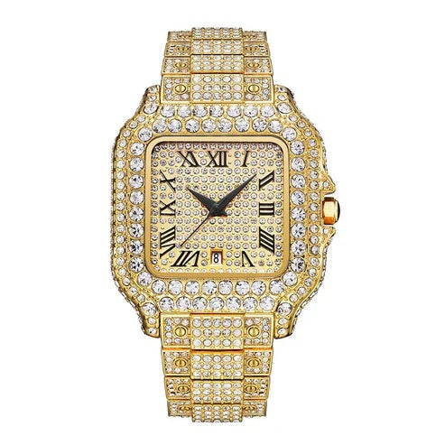 Straight European Hip Hop Diamond Quartz Wrist Watch ( UAE Delivery Time: 1-3 Days )